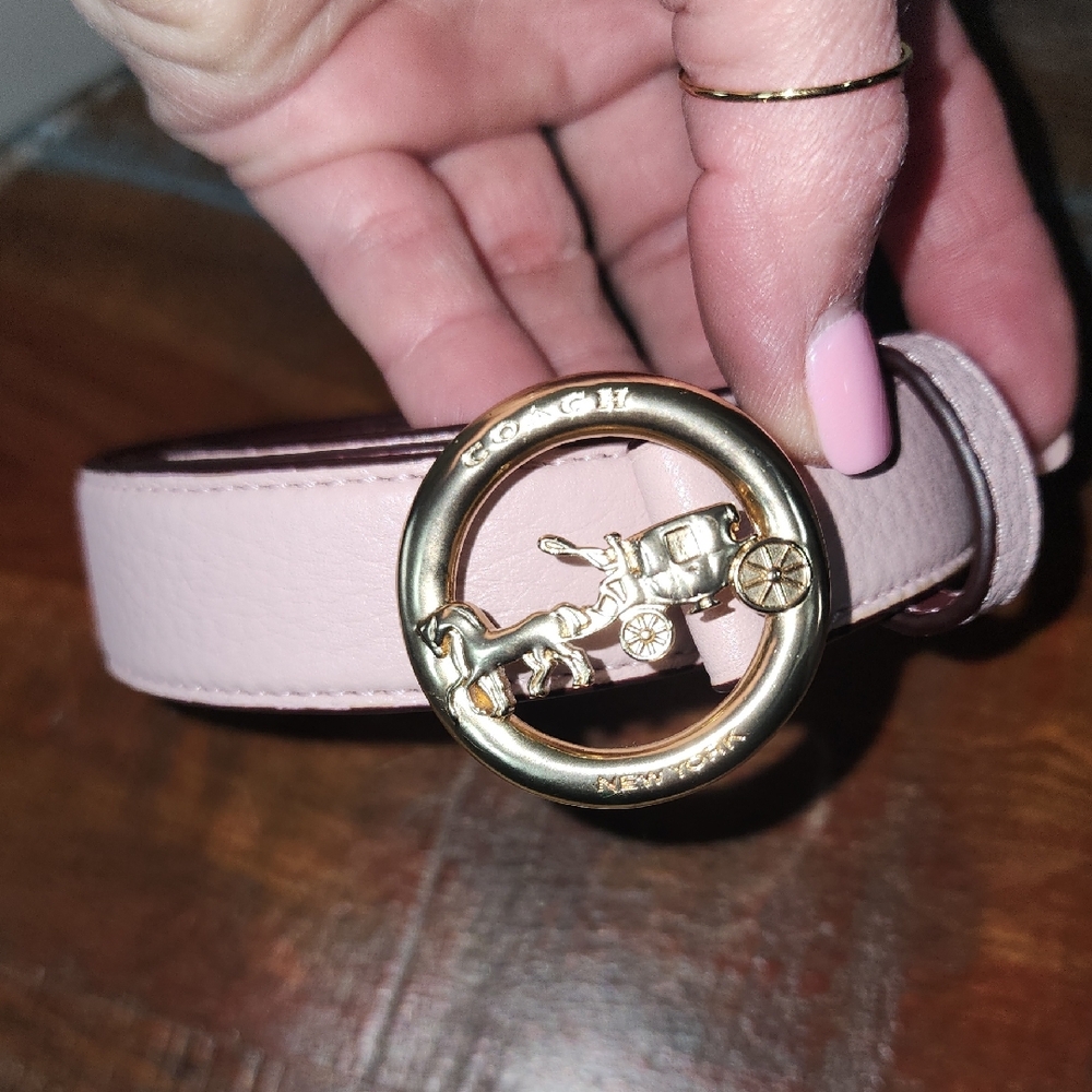 Coach New York Pink Leather Horse N Carriage Gold Womens Belt Size Small